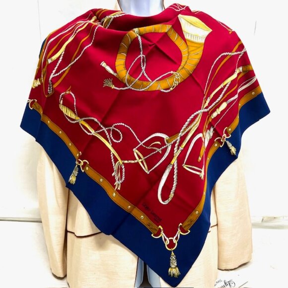 Unused-Roger Laurent Paris Scarf 29"x29"Burgendy blue brown Classic Perisian(29) - Picture 3 of 9